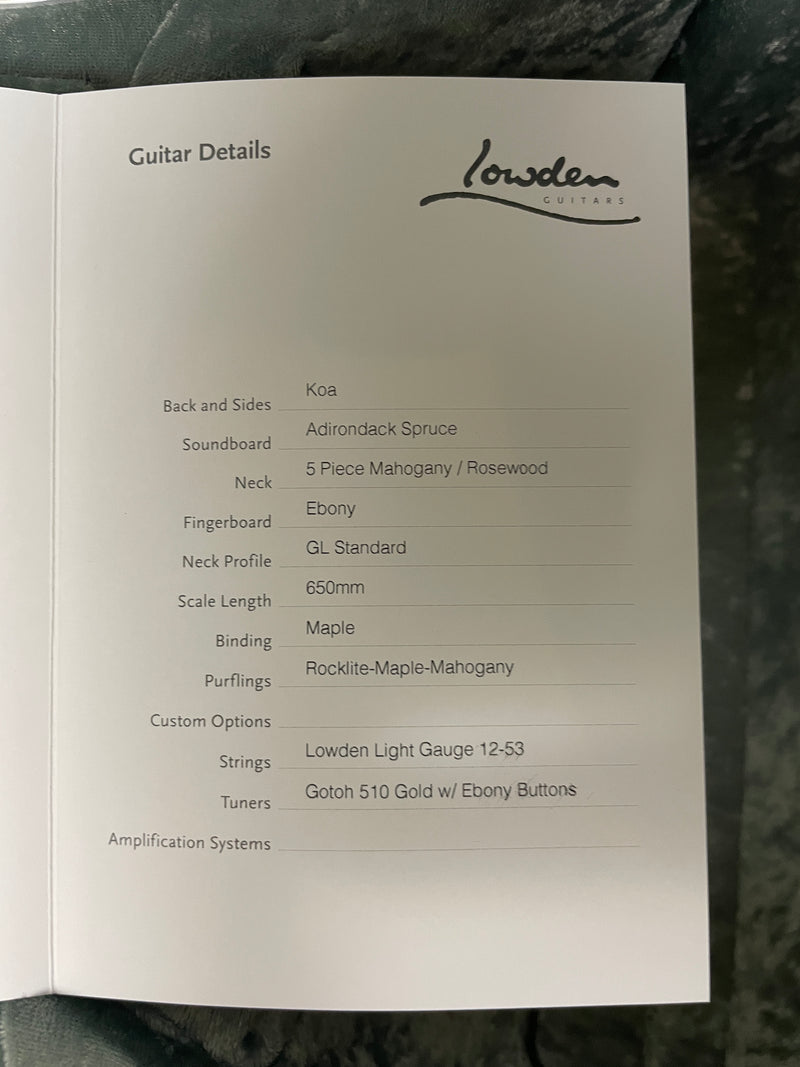 Lowden F-34+ Adirondack, Koa